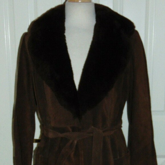 GENUINE SUEDE LEATHER LONG COAT (GENUINE SHEARLING?) - Picture 2 of 8